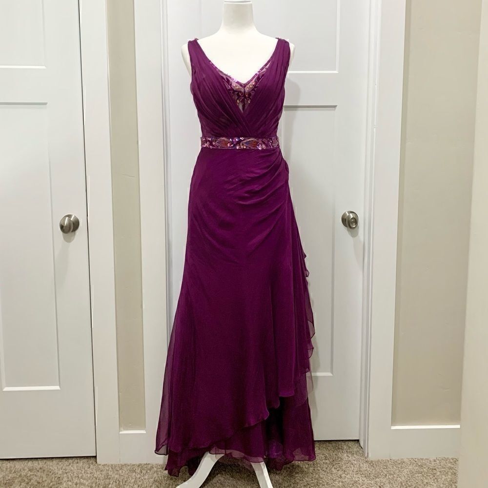 New Vintage Elegant Silk Gown with Beaded Sequins And Velvet Embroidery